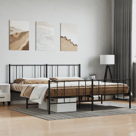 Metal Bed Frame without Mattress with Footboard Black 72"x83.9"