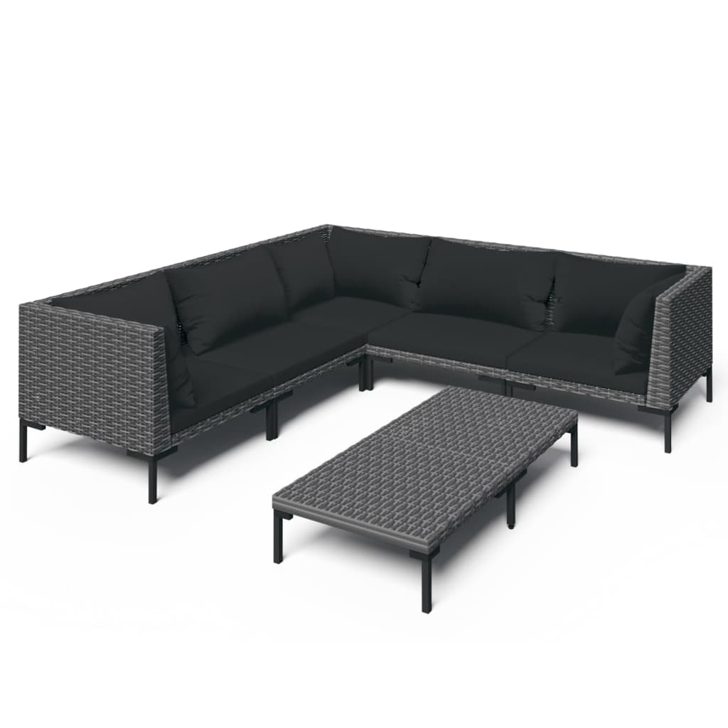 6 Piece Patio Lounge Set with Cushions Poly Rattan Dark Gray