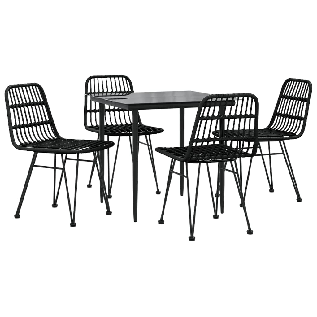 5 Piece Patio Dining Set Black Poly Rattan