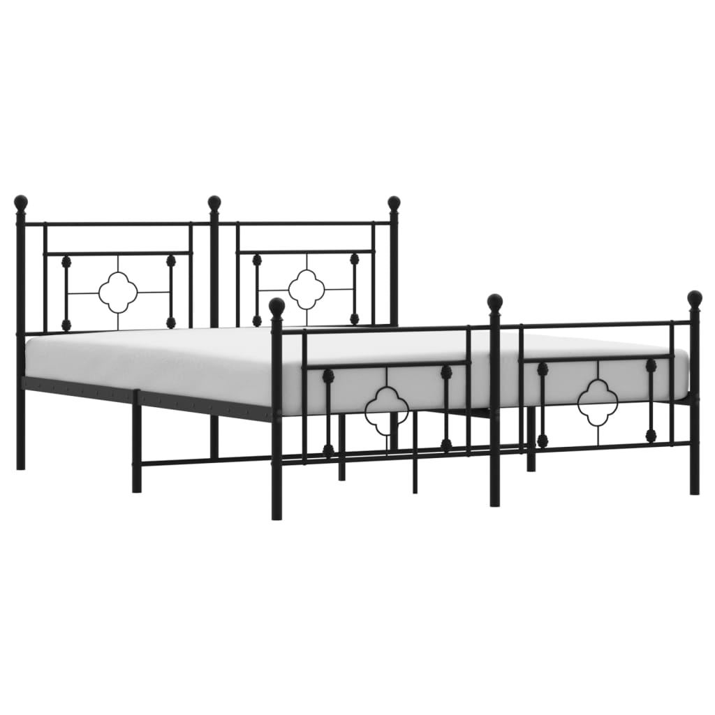 Metal Bed Frame without Mattress with Footboard Black 59.1"x78.7"