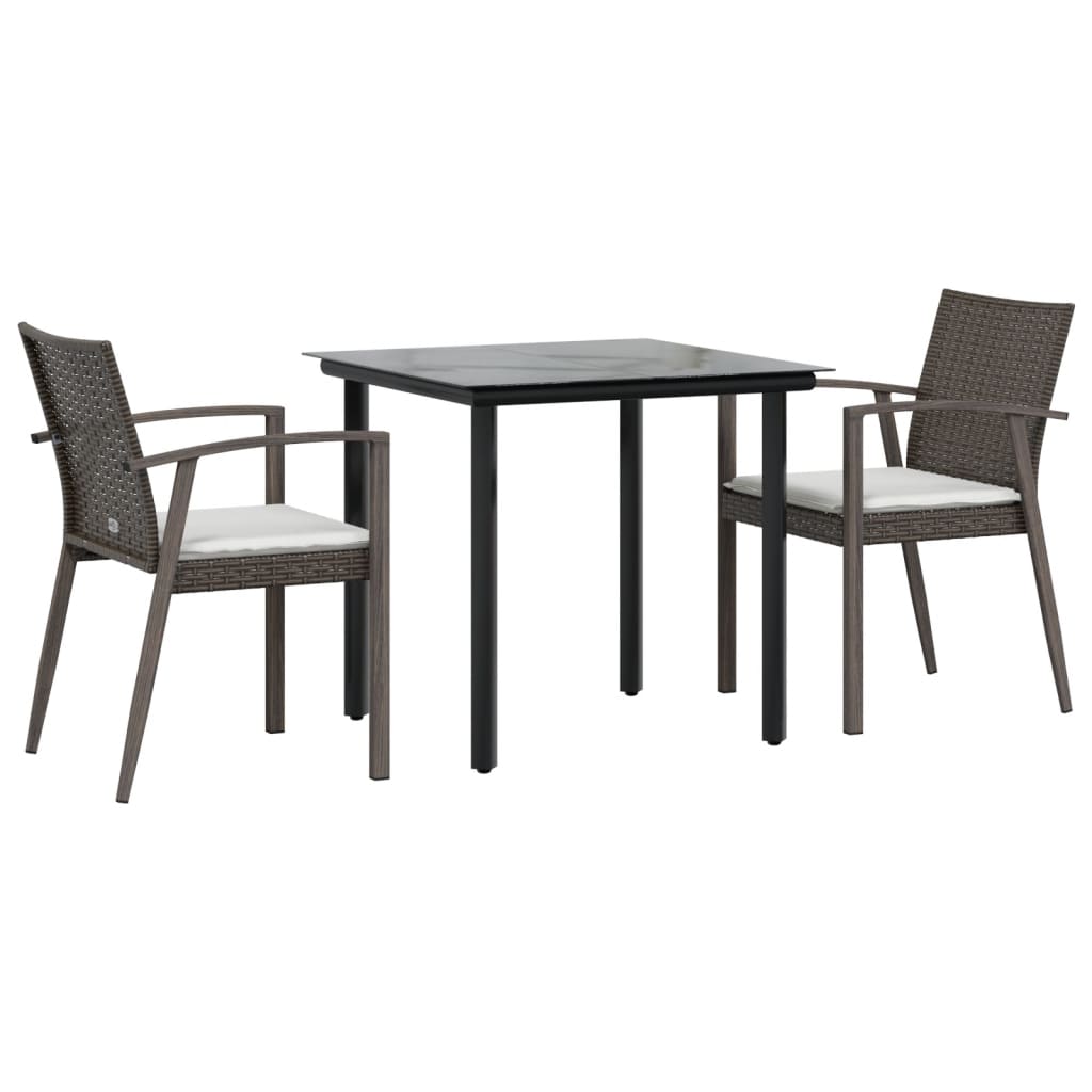 3 Piece Patio Dining Set with Cushions Poly Rattan and Steel