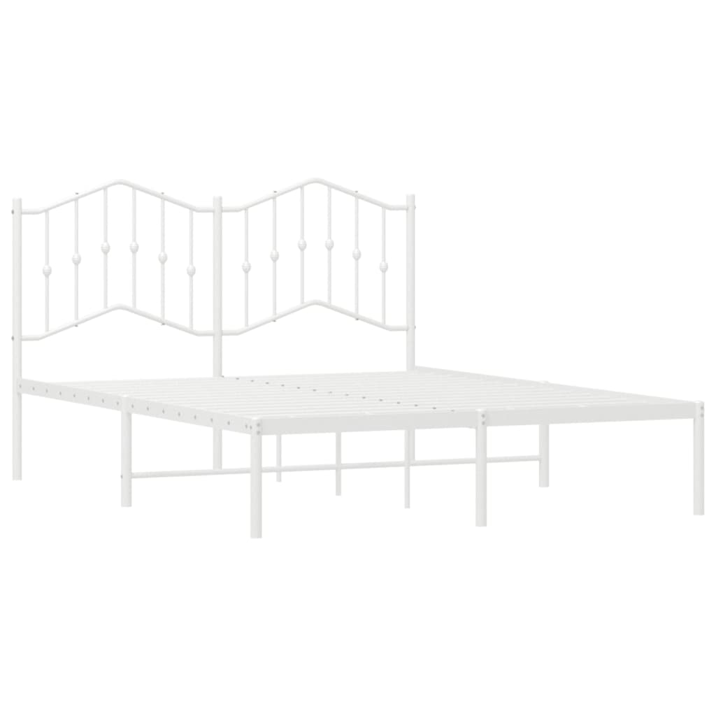 Metal Bed Frame without Mattress with Headboard White 53.1"x74.8"