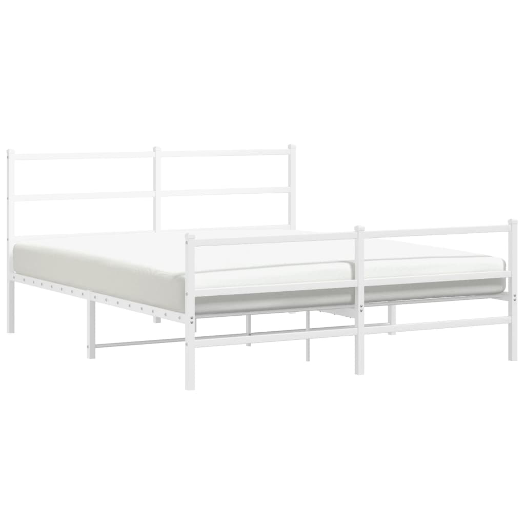 Metal Bed Frame without Mattress with Footboard��White 59.1"x78.7"