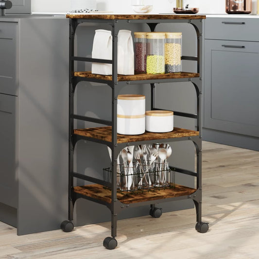 Kitchen Trolley Smoked Oak 17.7"x13.8"x35.2" Engineered Wood