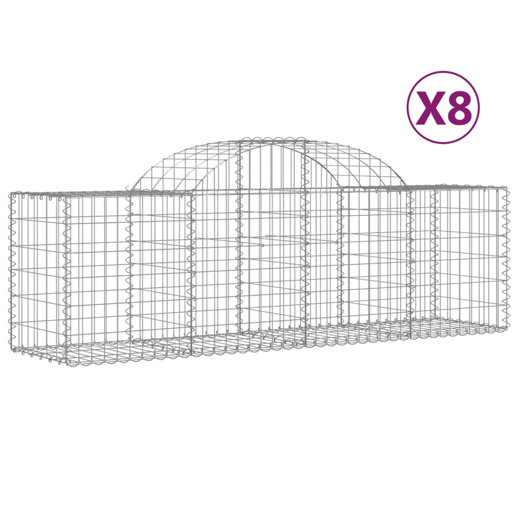 Arched Gabion Baskets 8 pcs 78.7"x19.7"x23.6"/31.5" Galvanized Iron