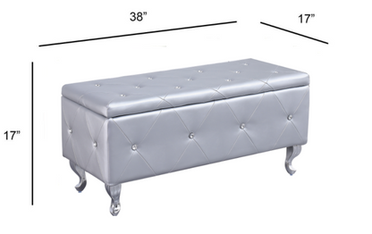 38" Silver Faux Leather Storage Bench With Flip Top