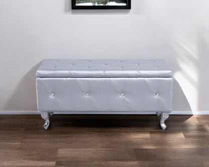 38" Silver Faux Leather Storage Bench With Flip Top