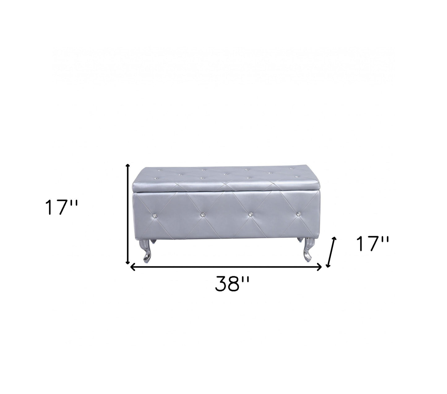 38" Silver Faux Leather Storage Bench With Flip Top