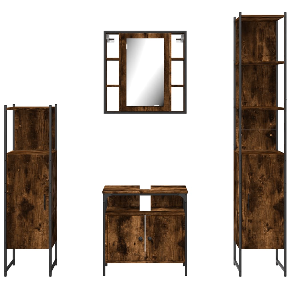 4 Piece Bathroom Cabinet Set Smoked Oak Engineered Wood