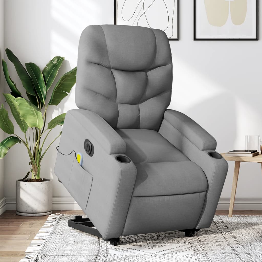 Electric Stand up Massage Recliner Chair Light Gray Fabric