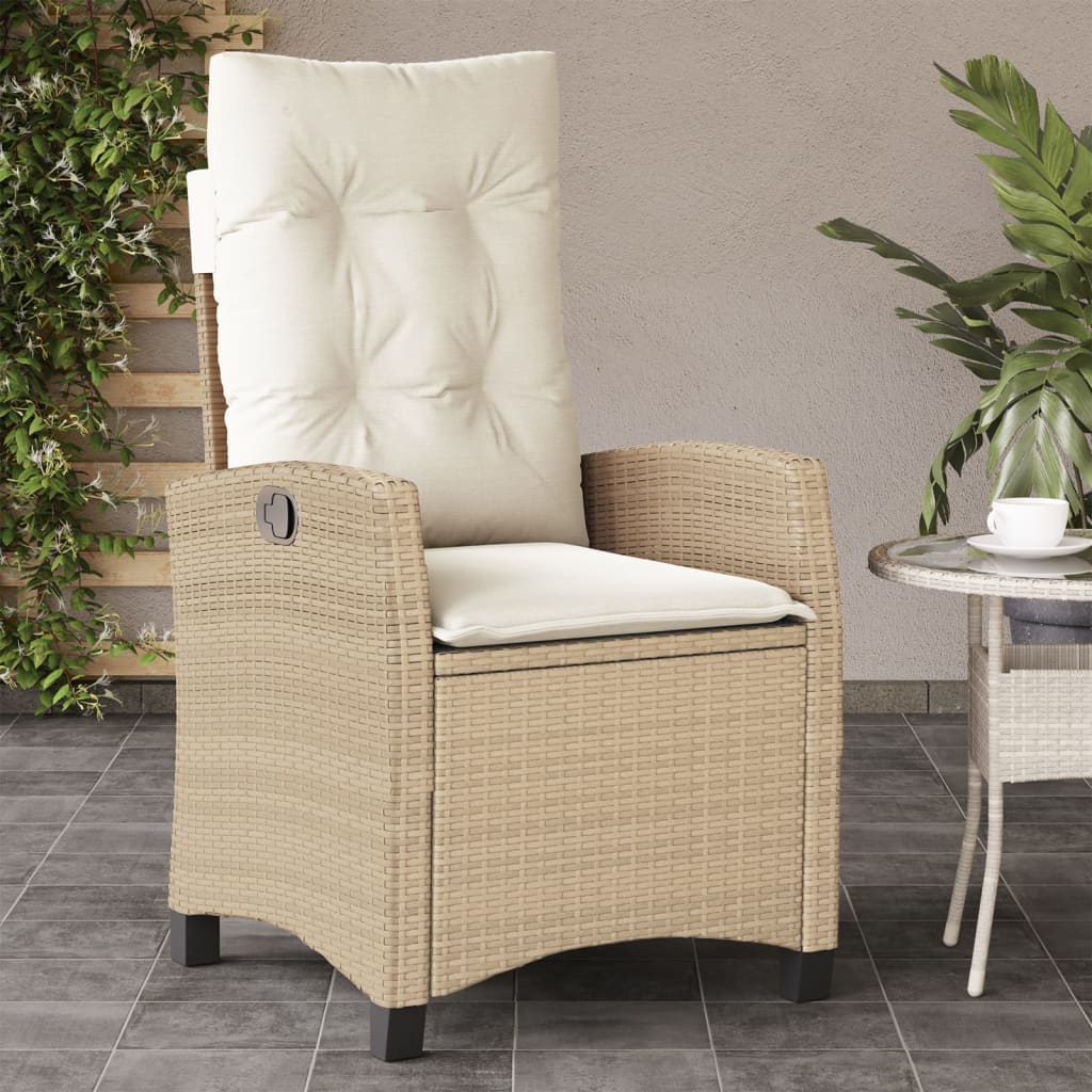 Reclining Patio Chairs 2 pcs with Cushions Beige Poly Rattan