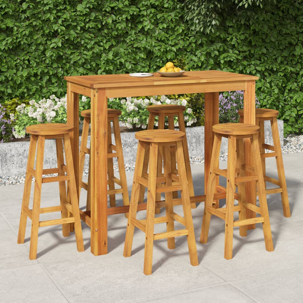 7 Piece Patio Bar Set Solid Wood Acacia