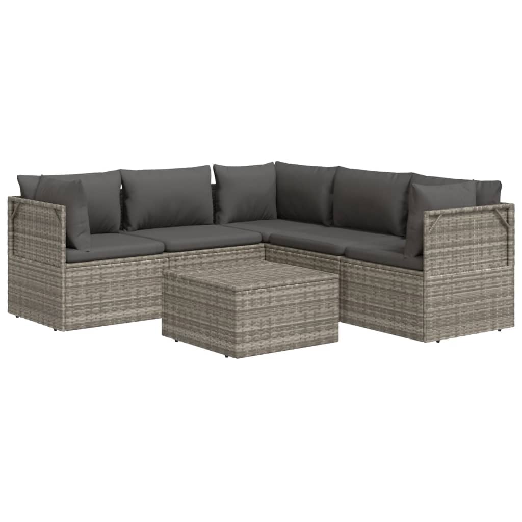 6 Piece Patio Lounge Set with Cushions Gray Poly Rattan