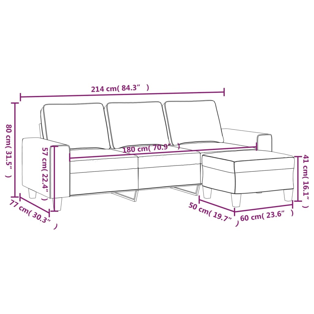 3-Seater Sofa with Footstool Dark Gray 70.9" Microfiber Fabric