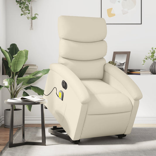 Electric Stand up Massage Recliner Chair Cream Faux Leather