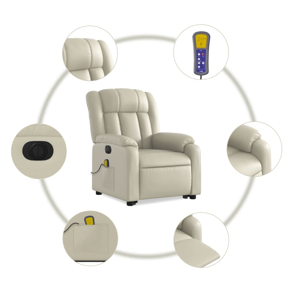 Electric Stand up Massage Recliner Chair Cream Faux Leather