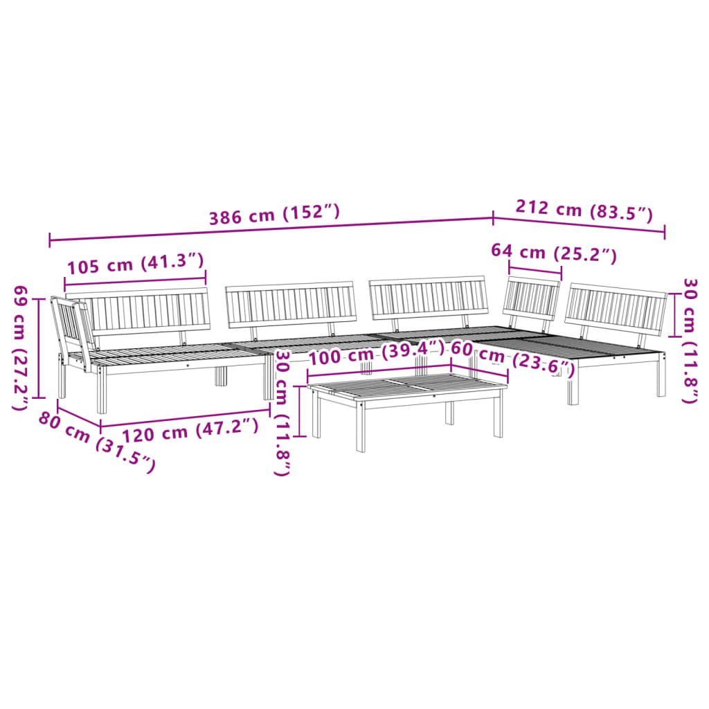 5 Piece Patio Pallet Sofa Set Solid Wood Acacia