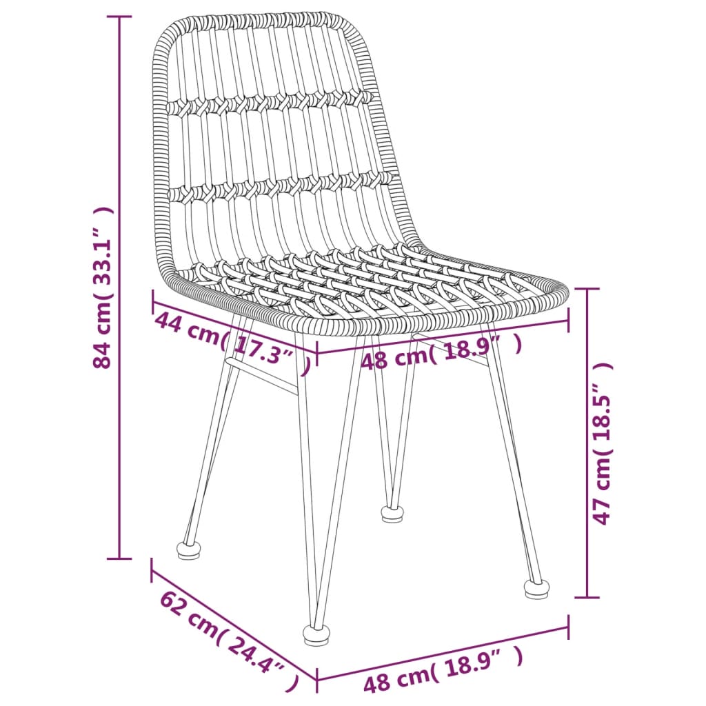 Patio Chairs 2 pcs Black 18.9"x24.4"x33.1" PE Rattan