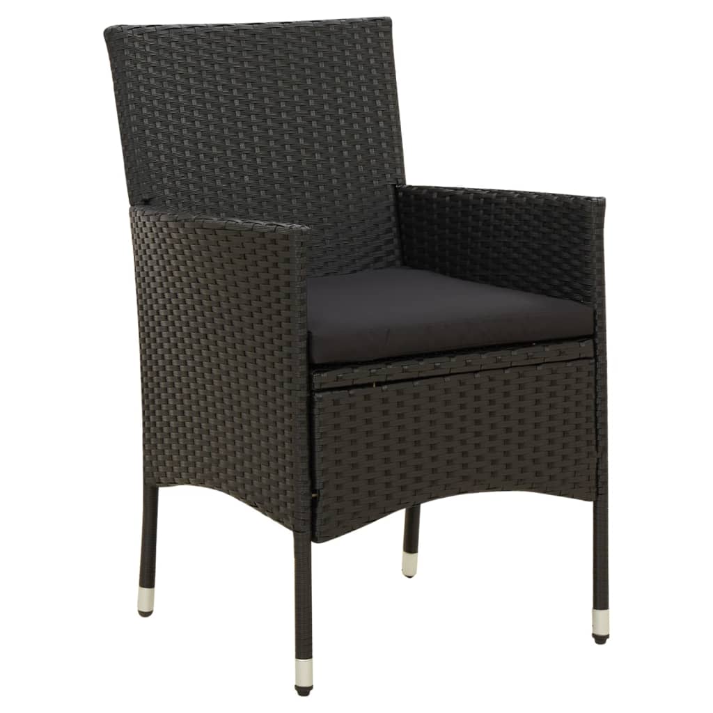 Patio Chairs with Cushions 2 pcs Poly Rattan Black