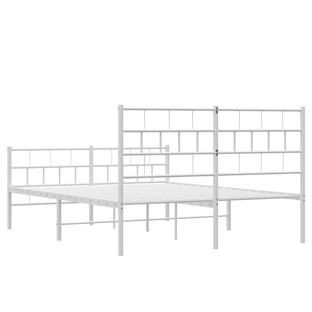 Metal Bed Frame without Mattress with Footboard White 53.1"x74.8"