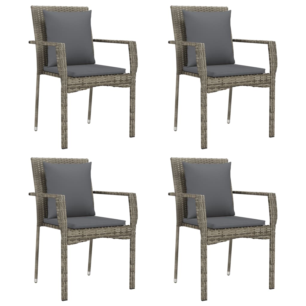 5 Piece Patio Dining Set with Cushions Gray Poly Rattan