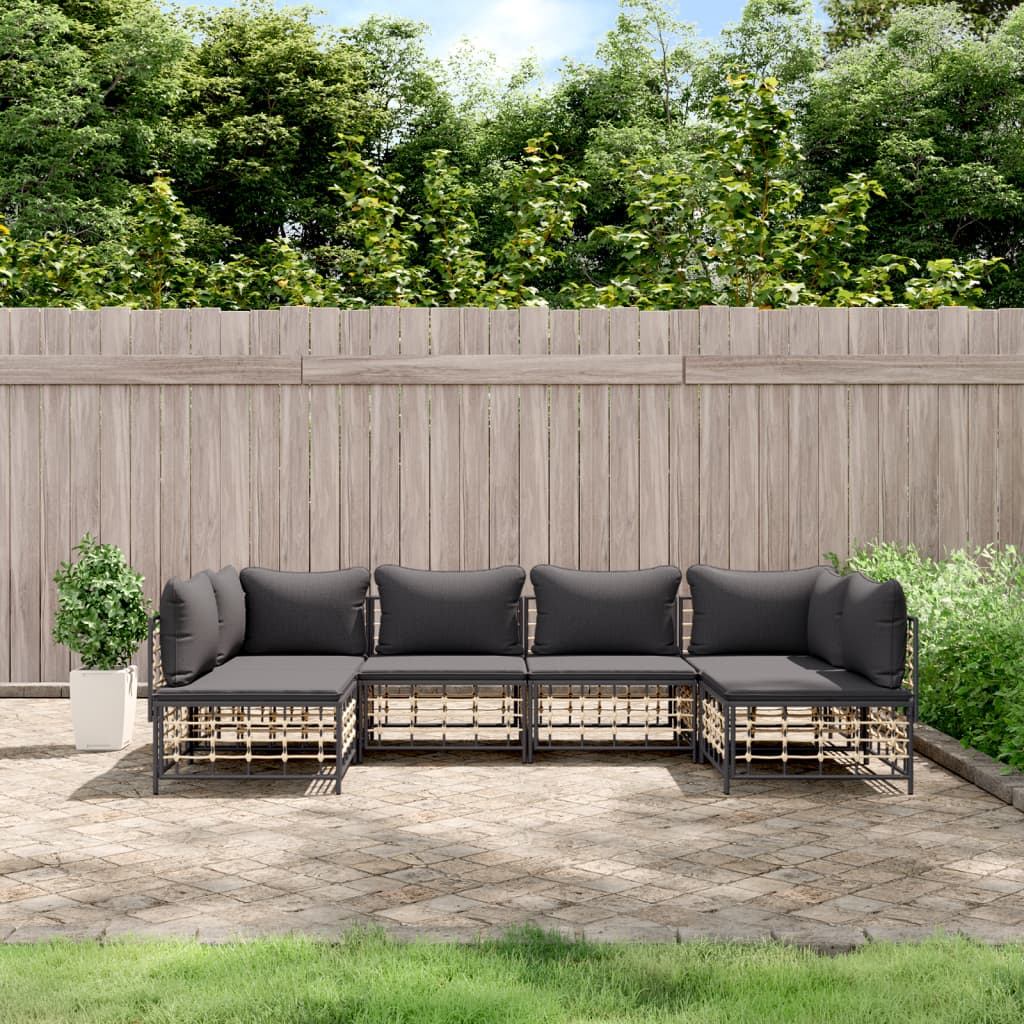 6 Piece Patio Lounge Set with Cushions Anthracite Poly Rattan