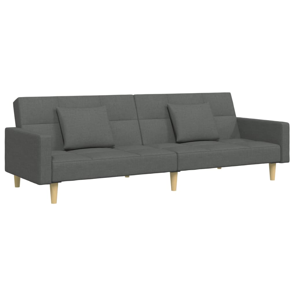 2-Seater Sofa Bed with Footstool Dark Gray Fabric