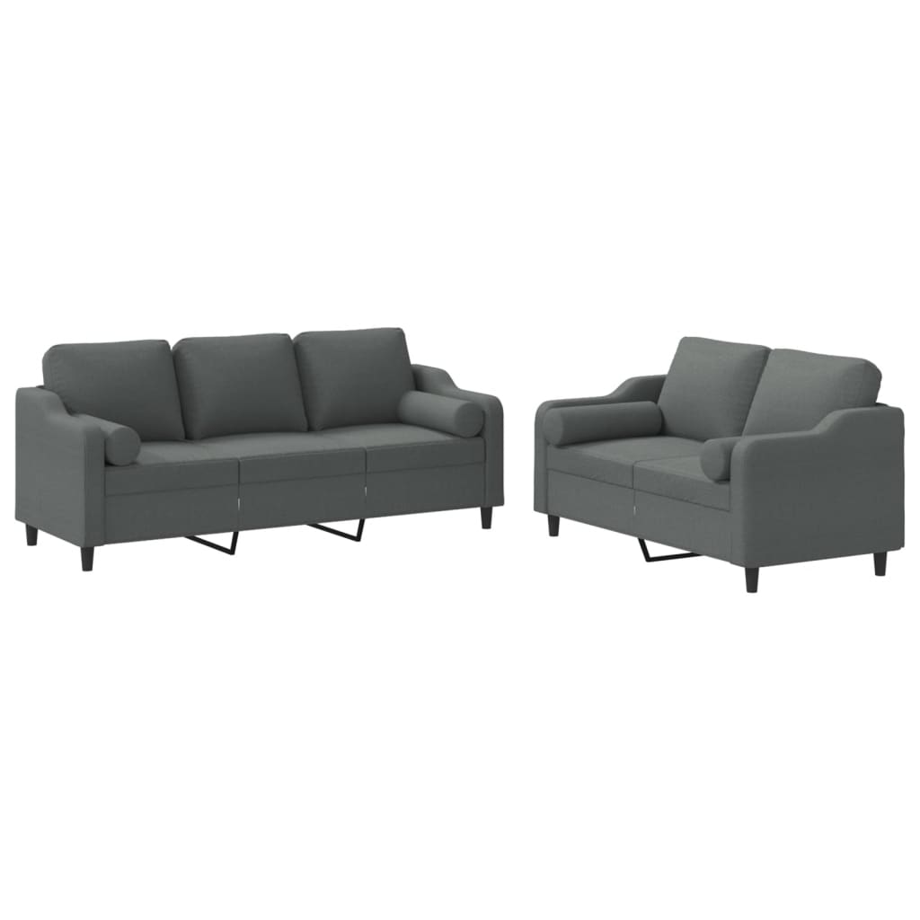 2 Piece Sofa Set with Pillows Dark Gray Fabric