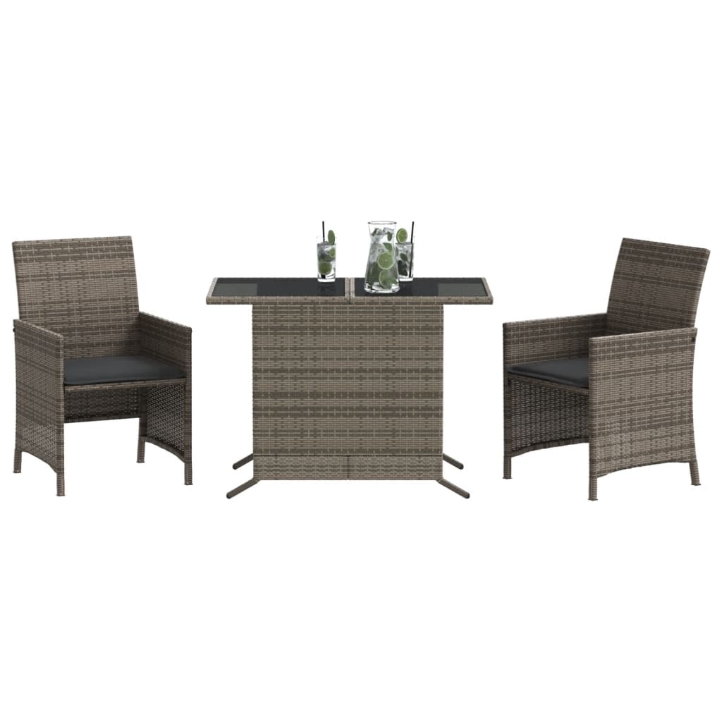 3 Piece Bistro Set with Cushions Gray Poly Rattan