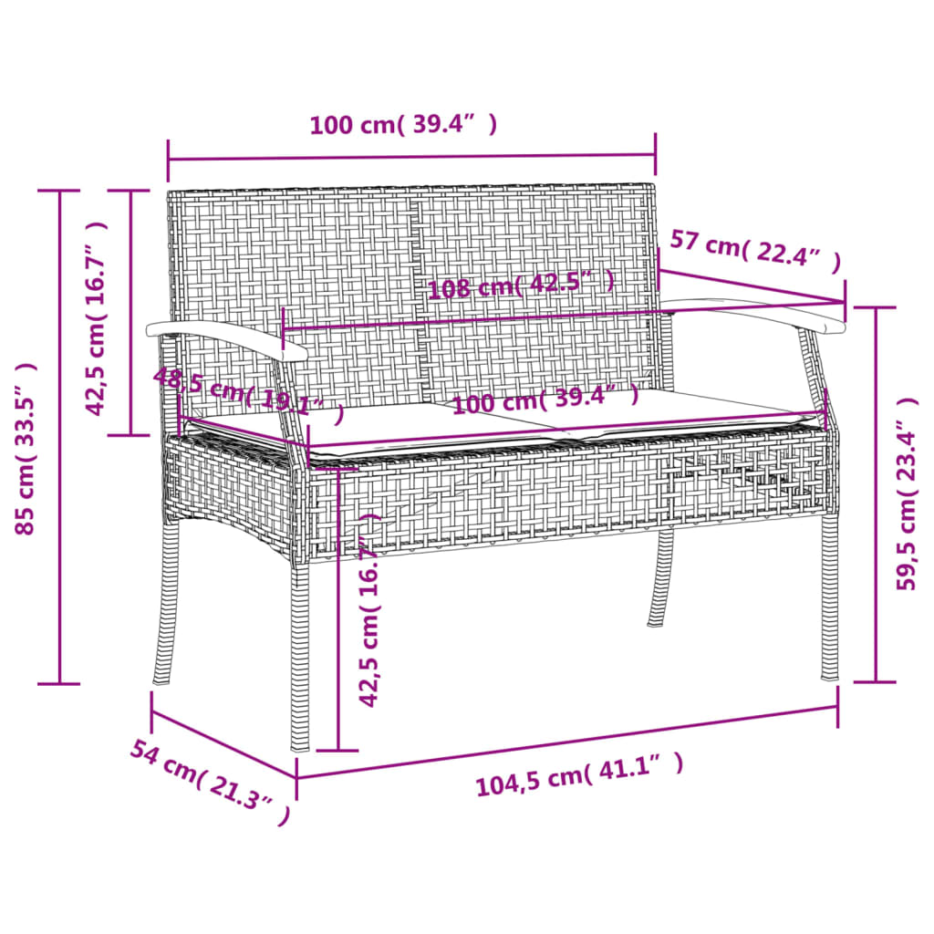 4 Piece Patio Dining Set with Cushions Gray Poly Rattan