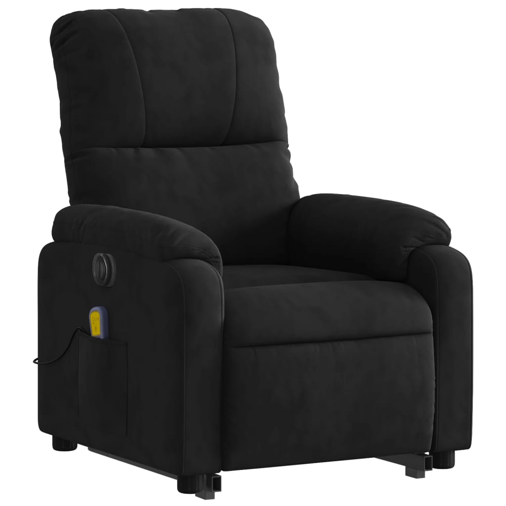 Electric Stand up Massage Recliner Chair Black Microfiber Fabric