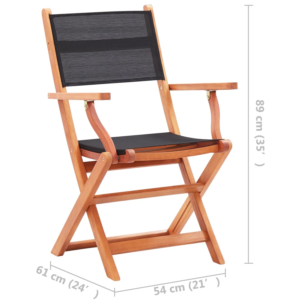 Folding Patio Chairs 2 pcs Solid Eucalyptus Wood&Textilene