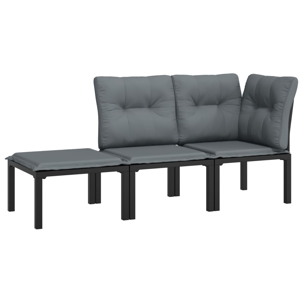 3 Piece Patio Lounge Set Black and Gray Poly Rattan