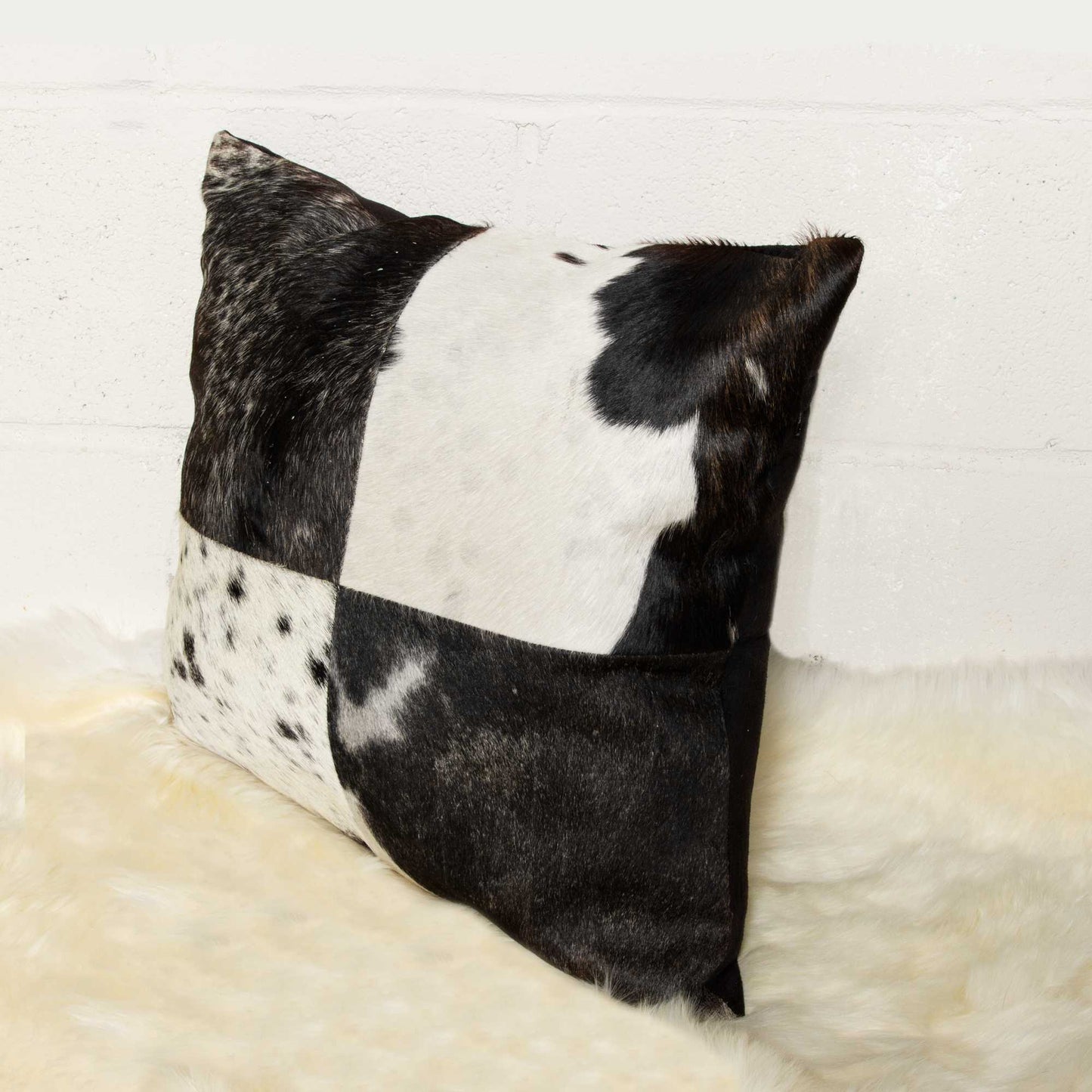 18" Black and White Cowhide Throw Pillow