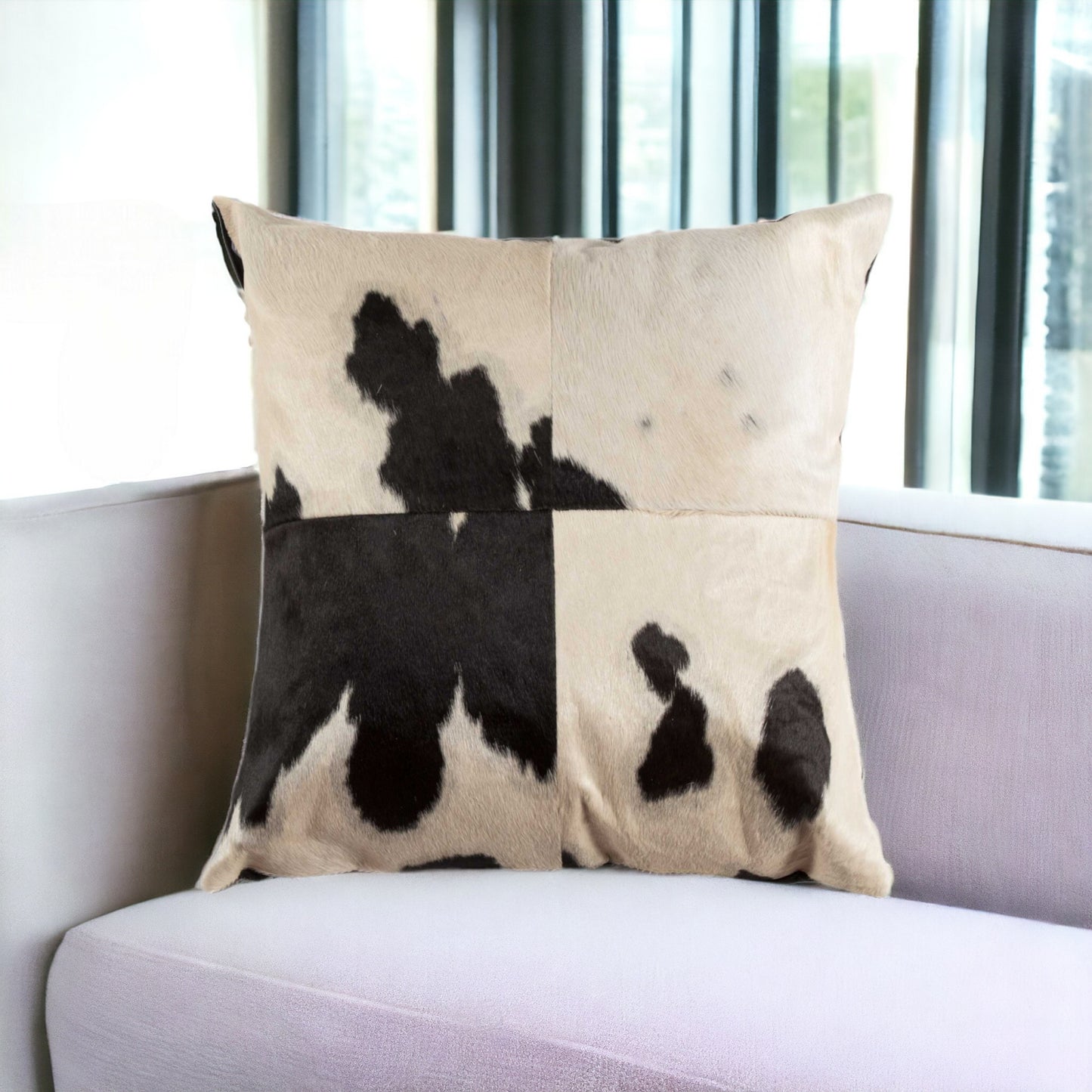 18" Black and White Cowhide Throw Pillow