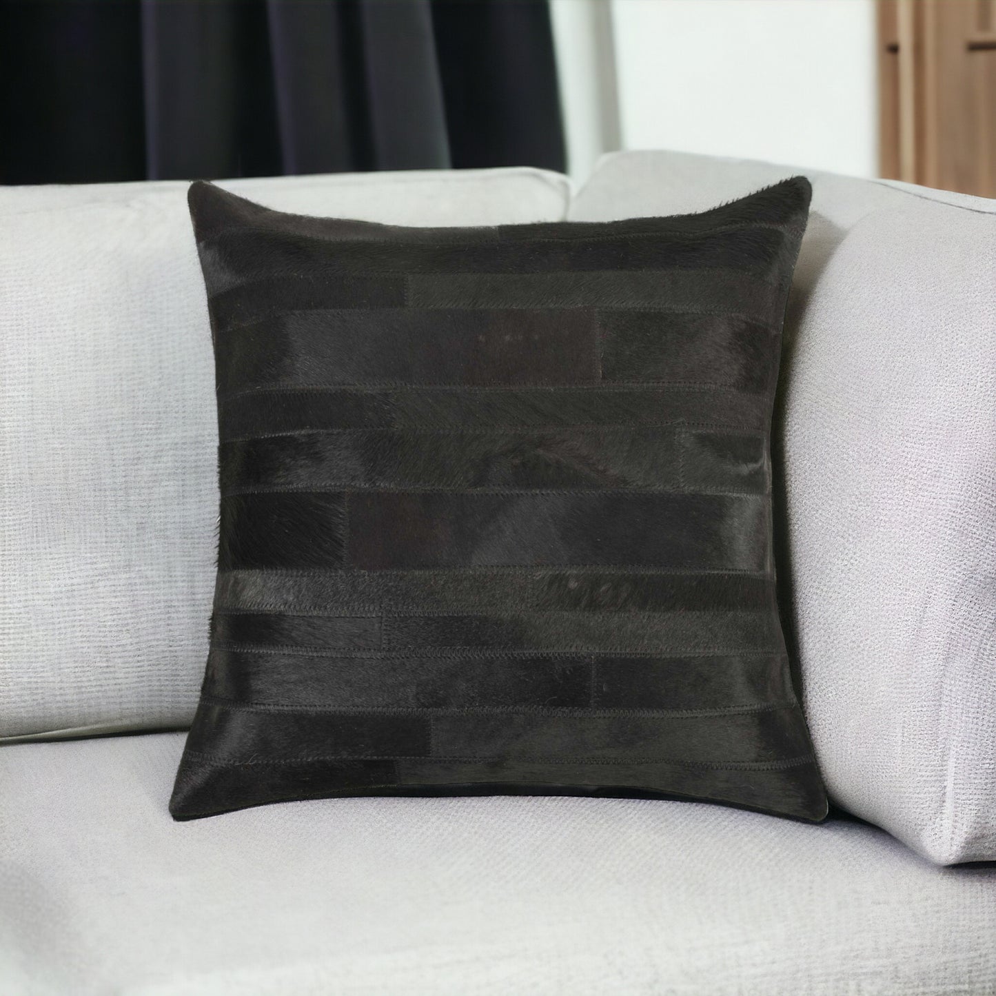 18" Black Cowhide Throw Pillow