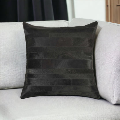 18" Black Cowhide Throw Pillow