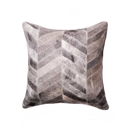 18" Gray Chevron Cowhide Throw Pillow