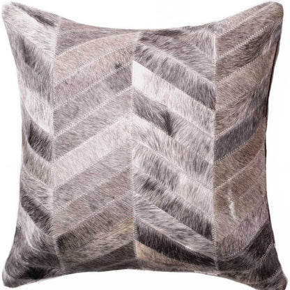 18" Gray Chevron Cowhide Throw Pillow