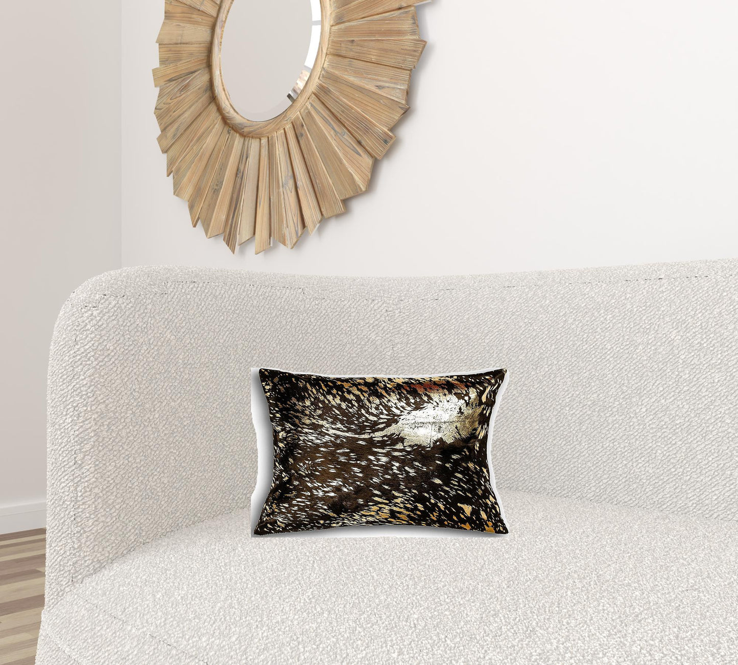 12" X 20" X 5" Chocolate And Gold Cowhide  Pillow