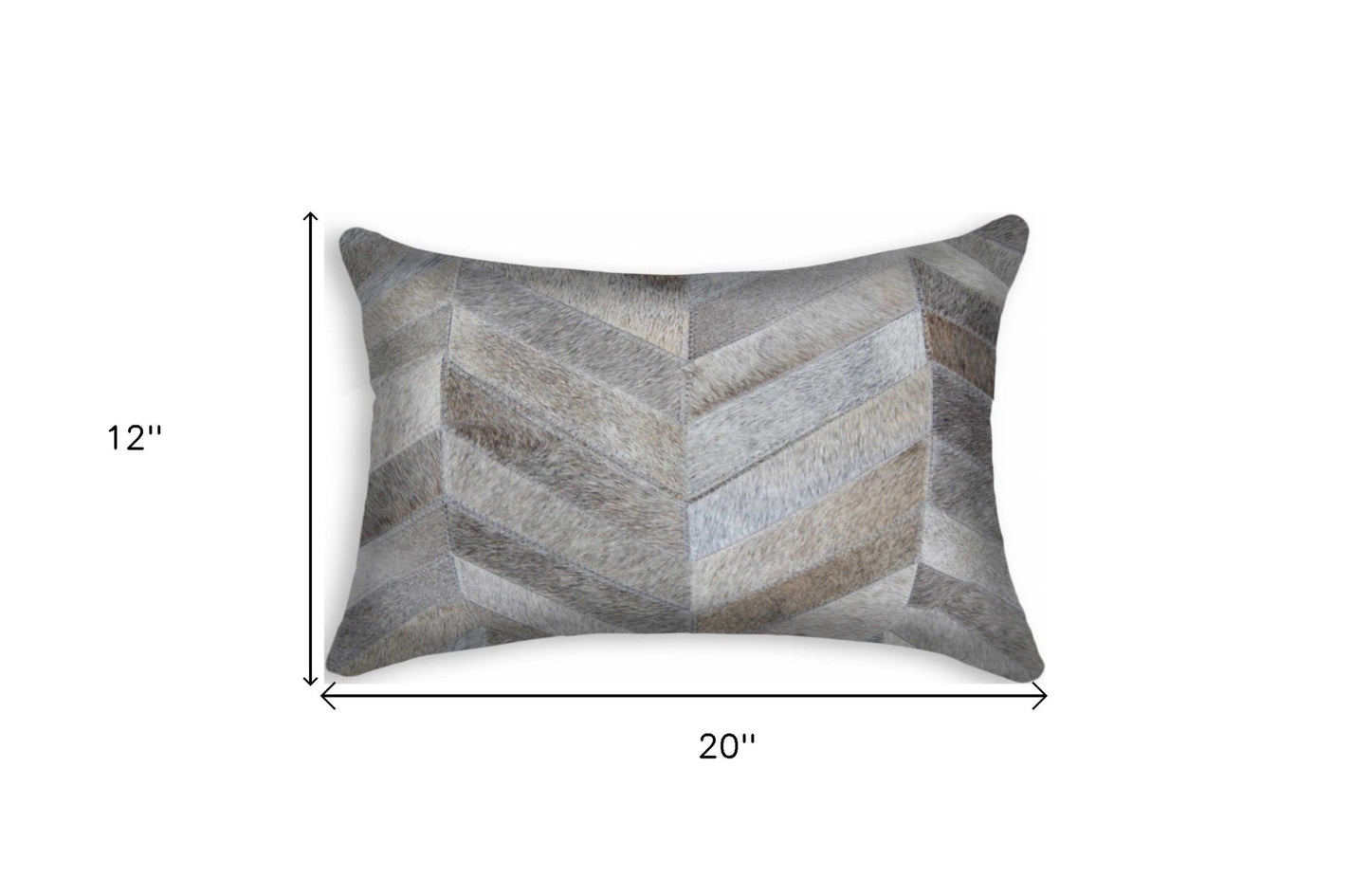 12" X 20" Black and Off White Chevron Cowhide Throw Pillow