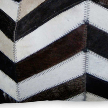 12" X 20" Black and Off White Chevron Cowhide Throw Pillow