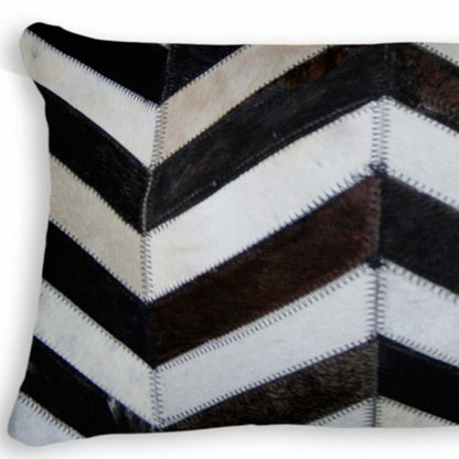 12" X 20" Black and Off White Chevron Cowhide Throw Pillow