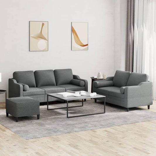 3 Piece Sofa Set with Pillows Dark Gray Fabric