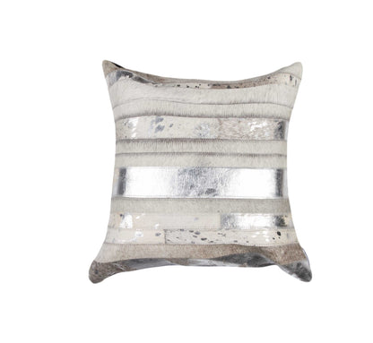 18" Gray and Silver Striped Cowhide Throw Pillow