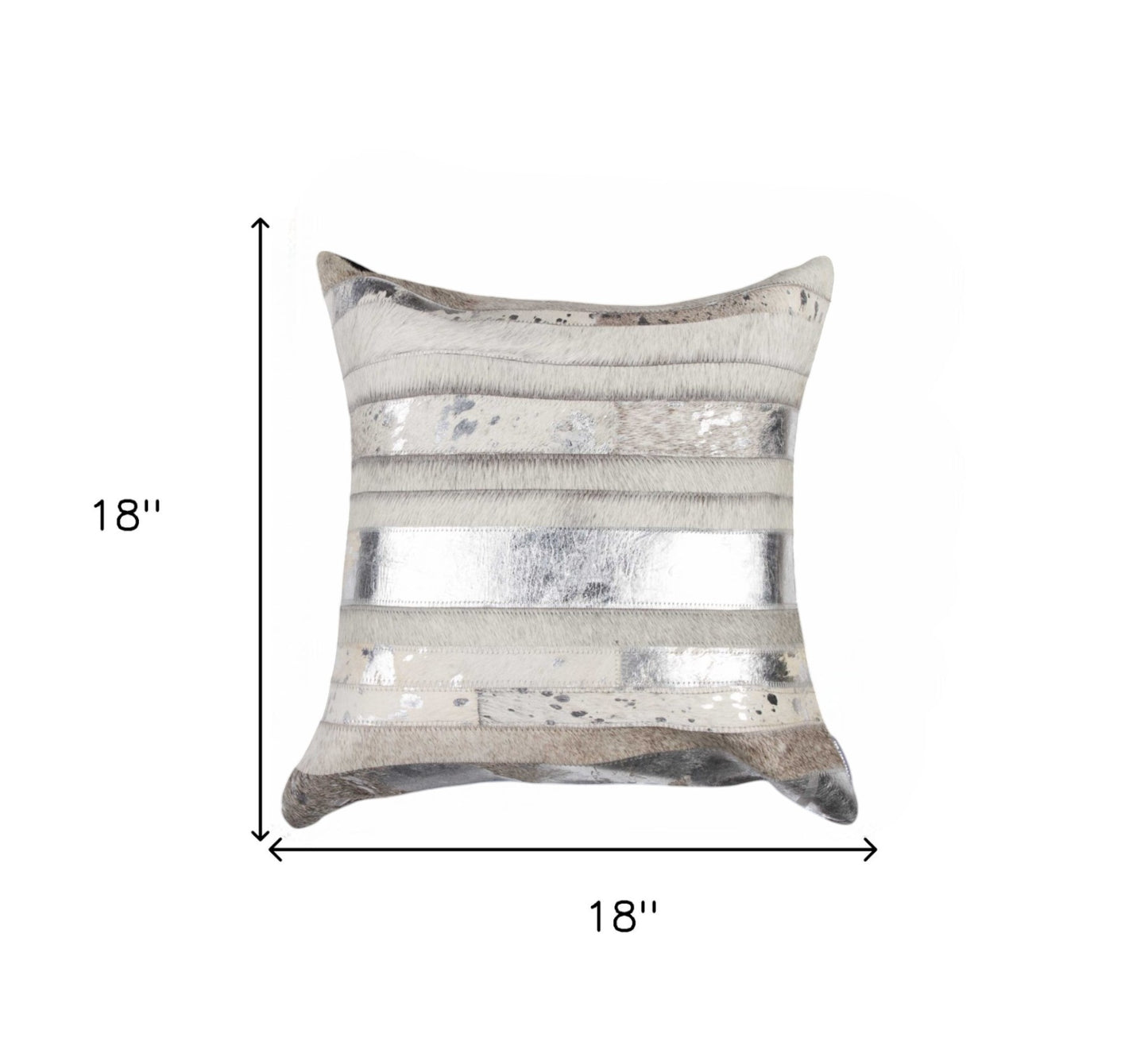 18" Gray and Silver Striped Cowhide Throw Pillow