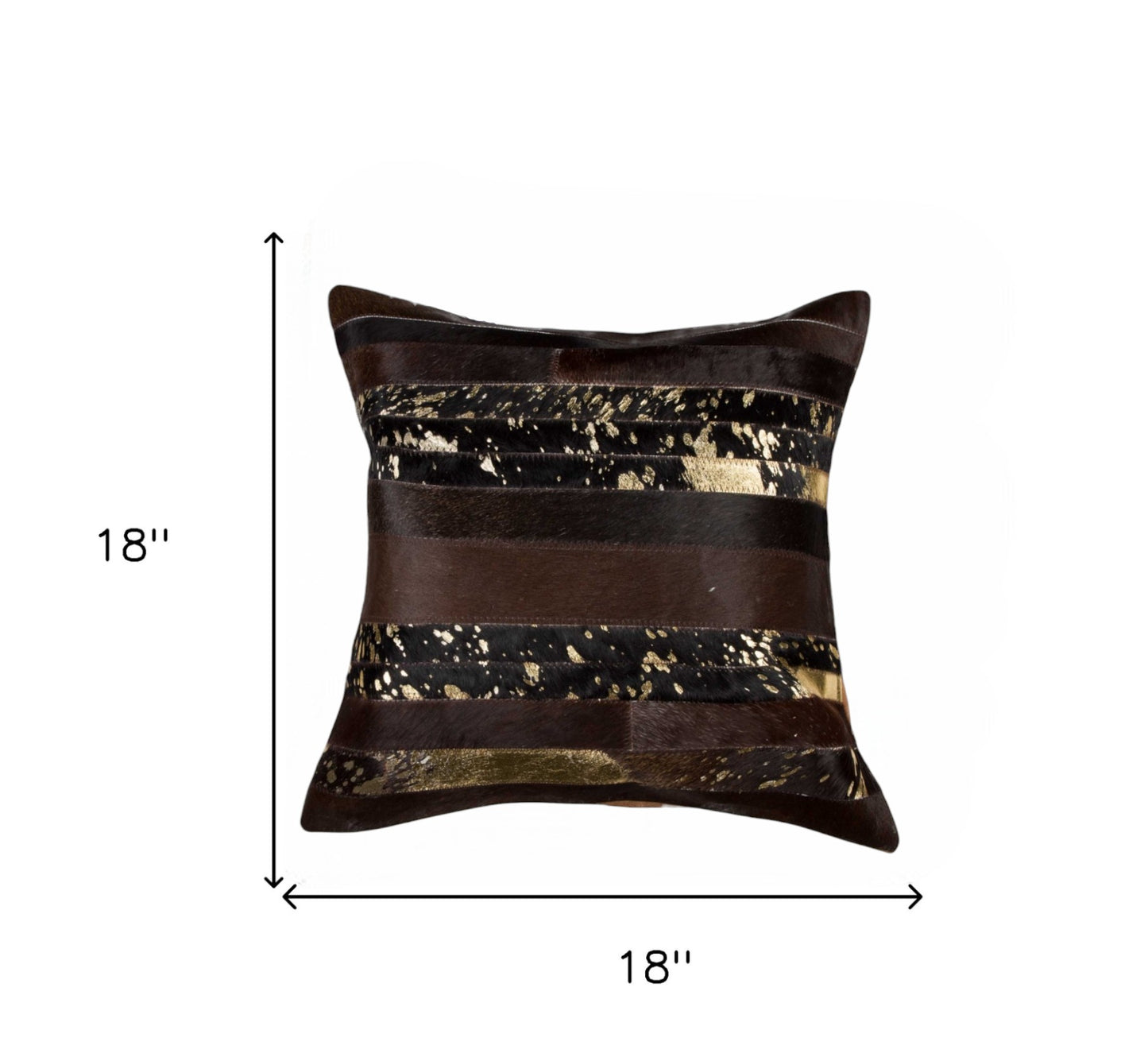 18" Brown and Gold Abstract Cowhide Throw Pillow