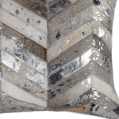 18" Silver Cowhide Throw Pillow