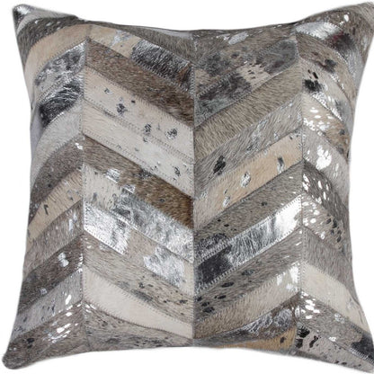 18" Silver Cowhide Throw Pillow