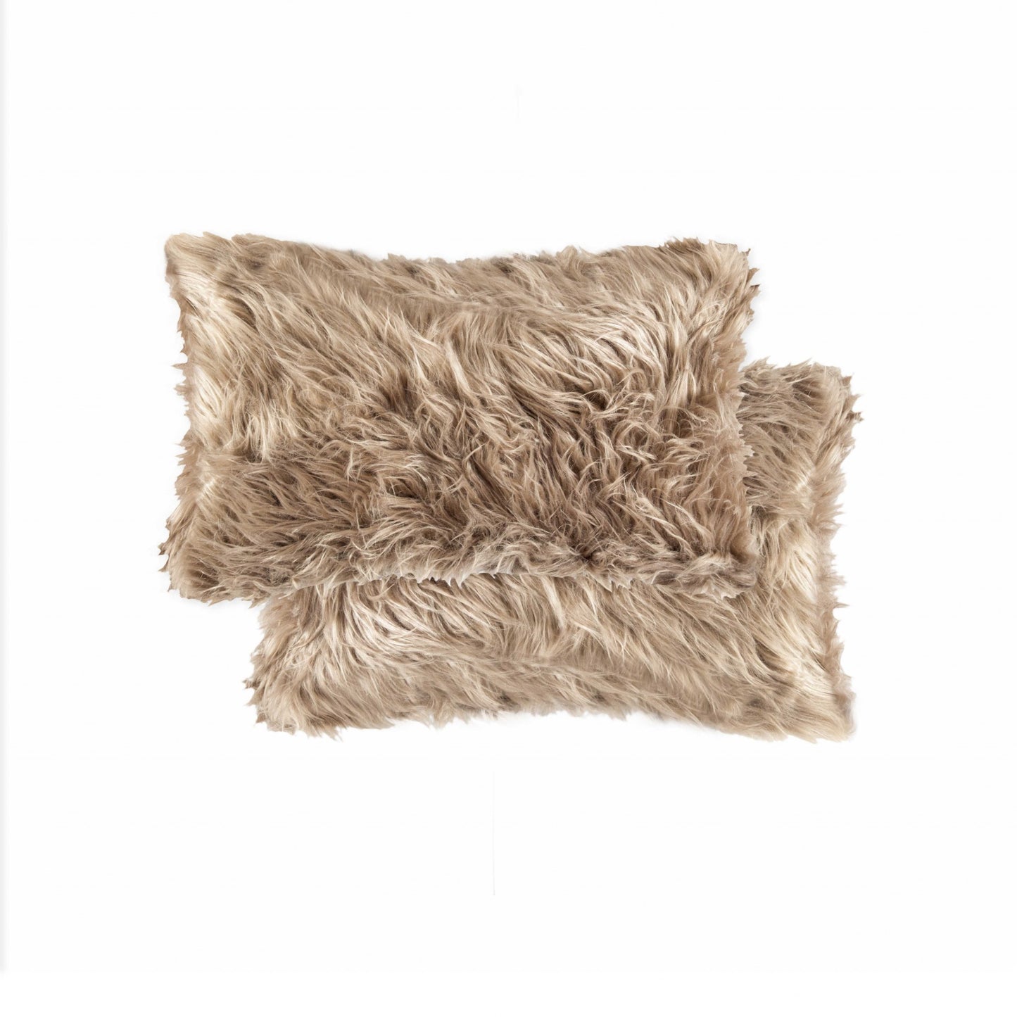 Set of Two 12" X 20" Tan Faux Fur Throw Pillows